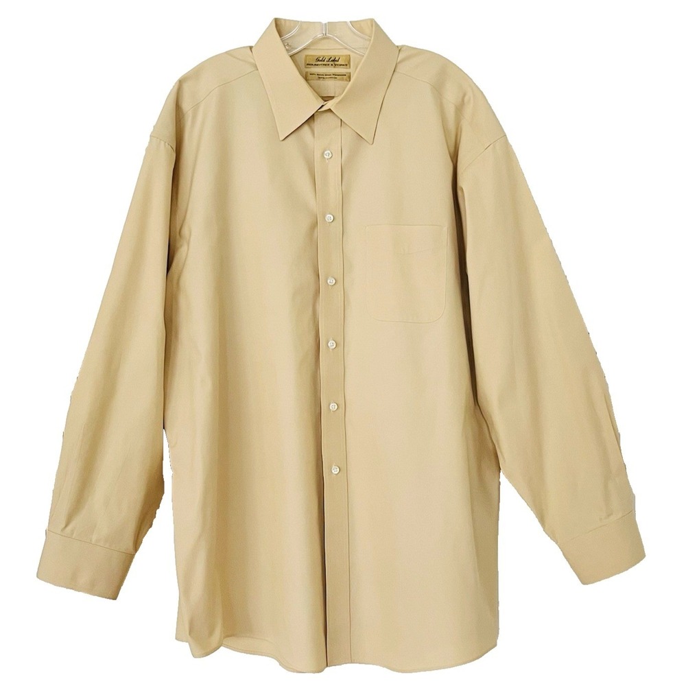 Roundtree & Yorke Gold Label Dress Shirt 17.5/35 Yellow 80s Non-Iron Pinpoint